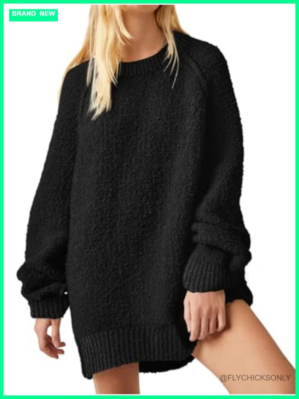 Oversized Fuzzy Knit Crewneck Pullover Sweater Batwing Long Sleeve Tunic